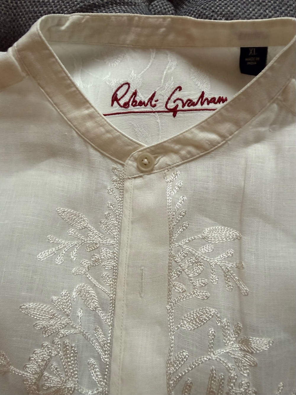 Robert Graham Cream Button-Down Shirt with White Tonal Embroidery